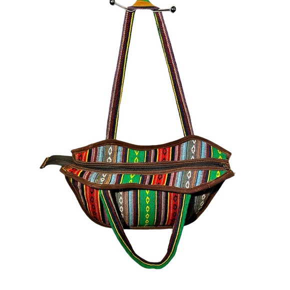 VTG Handmade Southwestern Tapestry Woven & Genuine Leather Shoulder Bag Purse - Picture 3 of 5